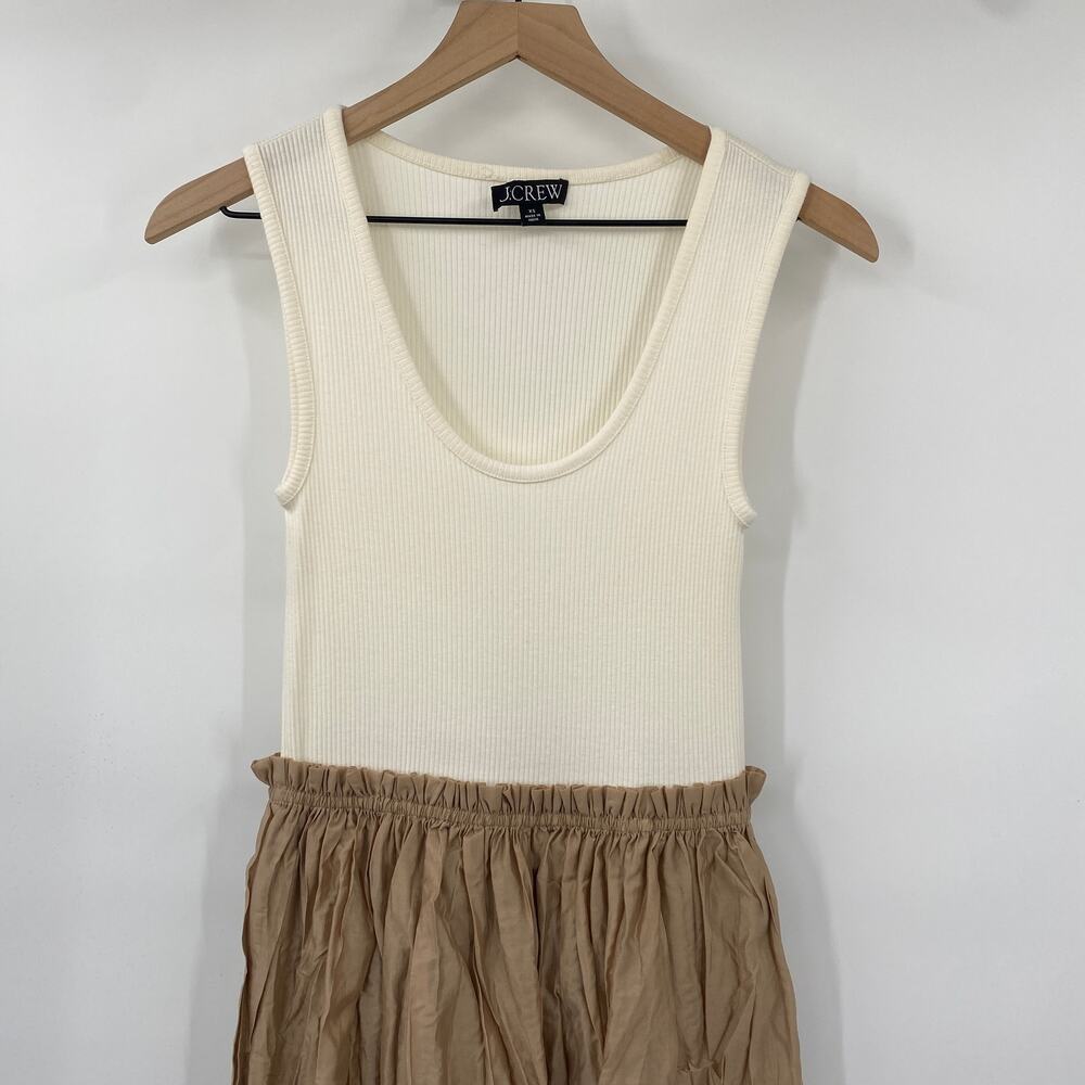 J Crew Gathered Waist Mixy Midi Dress Cotton Blend Knit Tank Crinkle Skirt XS - Picture 3 of 9
